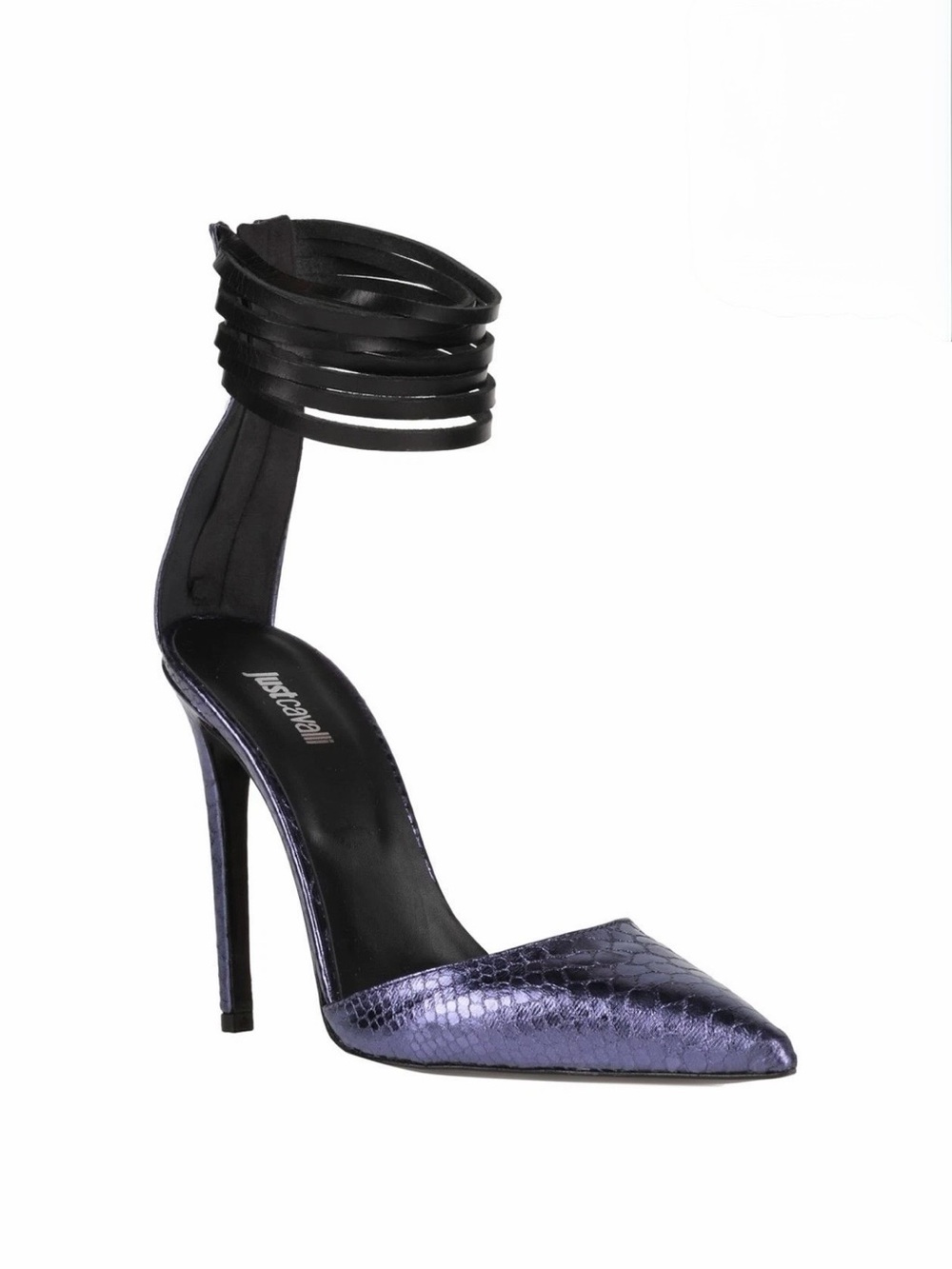 Just Cavalli Metallic Purple Snakeskin Heels 39 | Ankle Strap Stiletto Italy